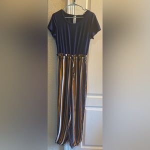 Bailey Blue- Navy Blue & Mustard Yellow Striped Jumpsuit